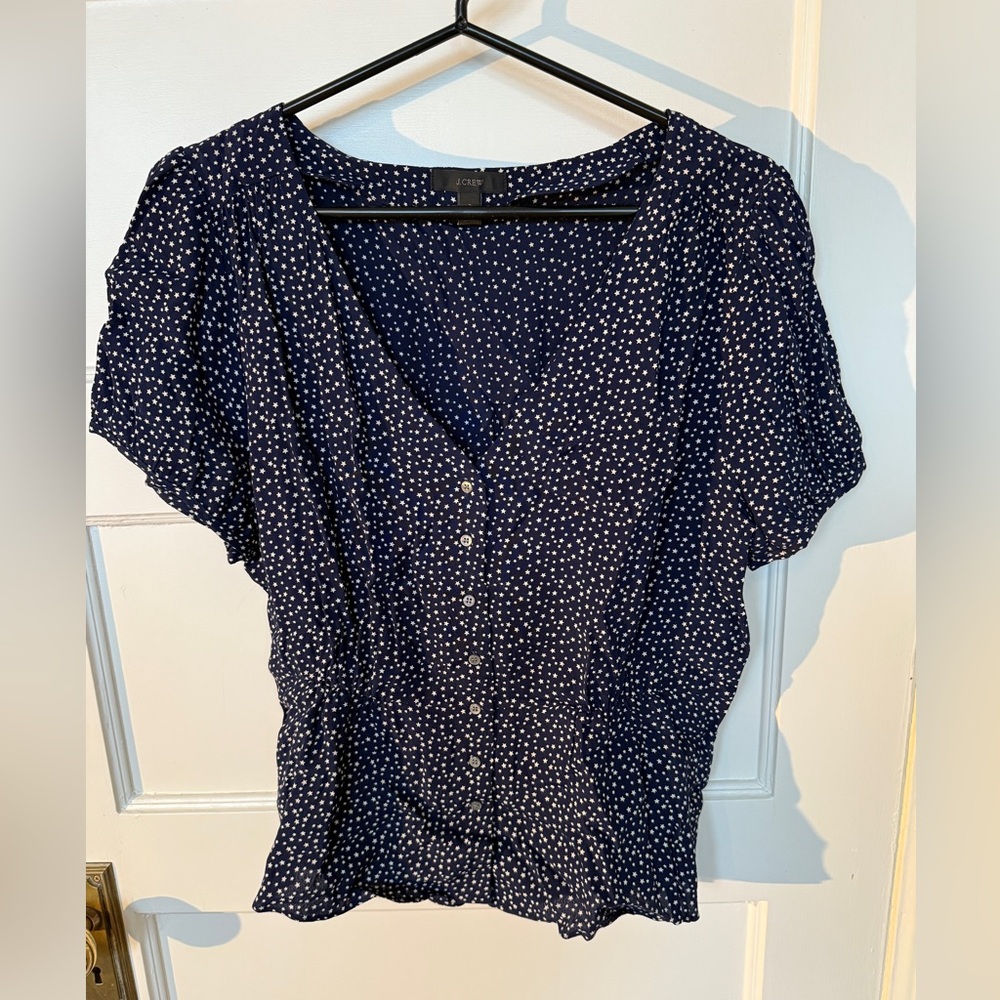 J. Crew Navy Star Print Button-Up Top Size 8